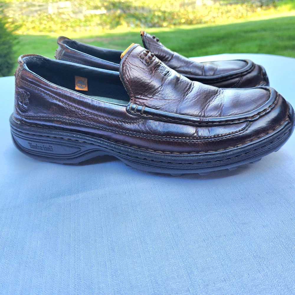 Timberland Saluto Men's Dark Brown Leather Slip-Ons Loafers Size 8‎